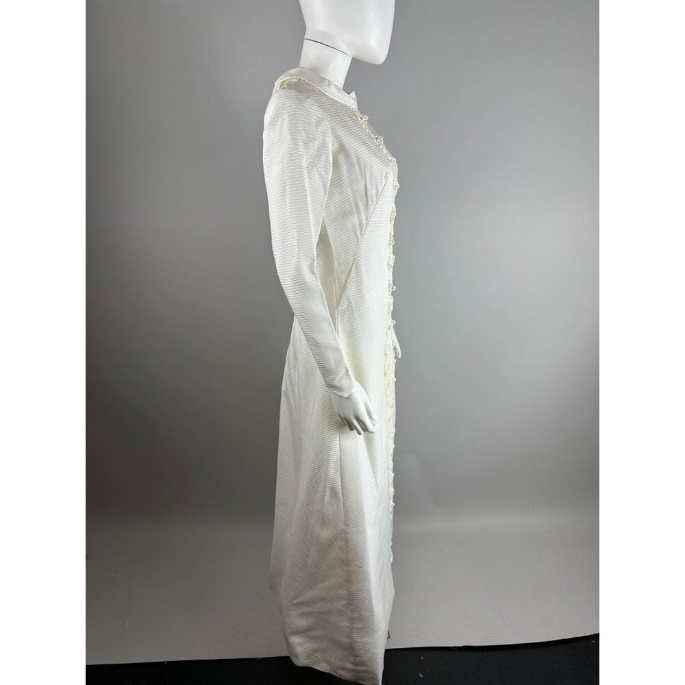 Vintage 1960s Wedding Gown Off White High Neck Renaissance Cape Train Mod Small - Picture 5 of 11